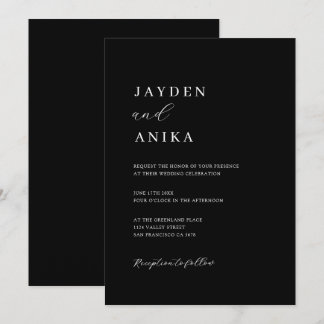 Eenvoudig elegant zwart-wit huwelijk kaart