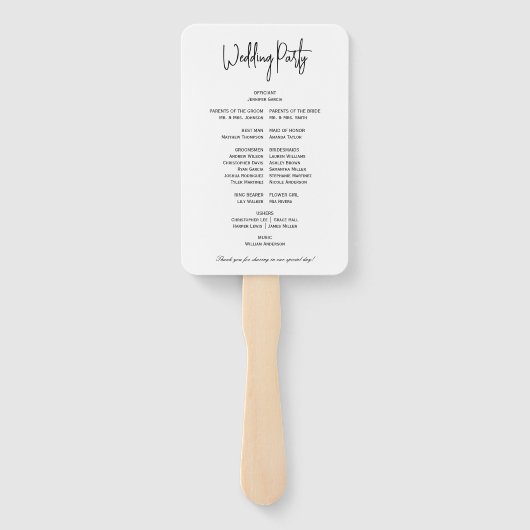 Eenvoudig Elegant Zwart Wit Modern Huwelijksprogra Handwaaier (Achterkant)