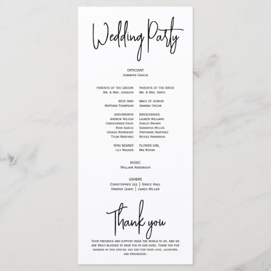 Eenvoudig Elegant Zwart Wit Modern Minimaal Script Programma (Achterkant)