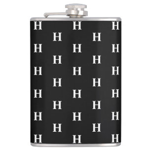 Eenvoudig Elegant Zwart Wit Monogram Namen Heupfles