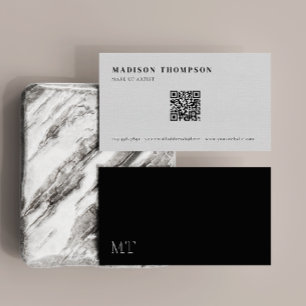 Eenvoudig Elegant Zwart-Wit Monogram QR Code Visitekaartje