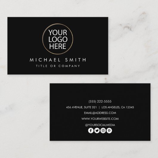 Eenvoudig Elegant zwart wit Voeg uw aangepaste log Visitekaartje (Voorkant / Achterkant)