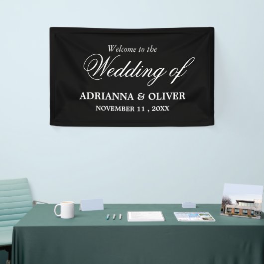 Eenvoudig elegant zwart-wit welkomsthuwelijk spandoek (Beurs)