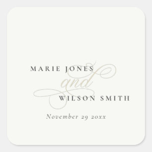 Eenvoudig elegant zwart-witscript vierkante sticker