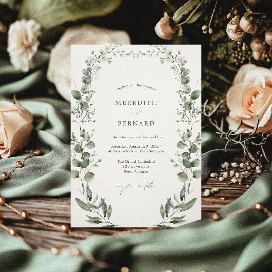 Eenvoudig elegante botanische bruiloft kaart
