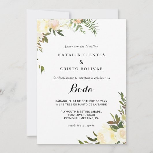 Eenvoudig elegante botanische bruiloft kaart (Voorkant)