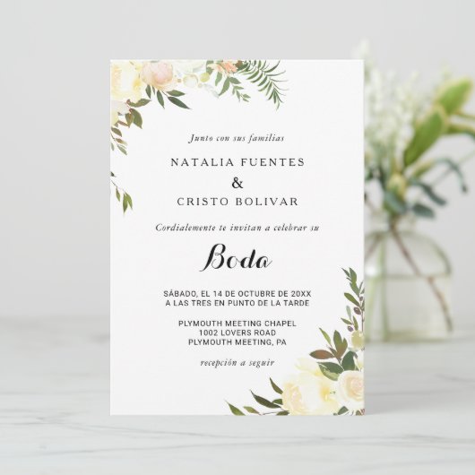 Eenvoudig elegante botanische bruiloft kaart (Staand voorkant)