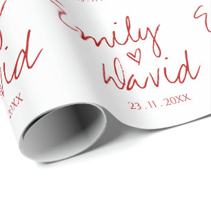 Eenvoudig elegante bruidebruidegom Names Red Heart Cadeaupapier
