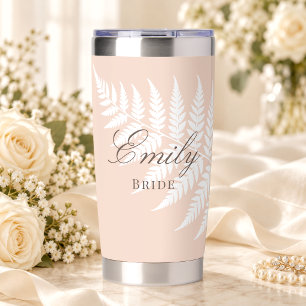 Eenvoudig Elegante Bruids Soft Perzik Witte Varens Geïsoleerde Drinkbeker