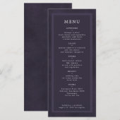 Eenvoudig elegante donkerpaarse bruiloft menu (Voorkant / Achterkant)