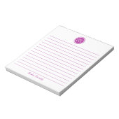 Eenvoudig elegante donkerroze monogram naam notitieblok (Gedraaid)