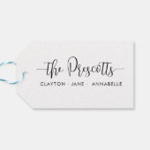 Eenvoudig elegante familienaam zwart script cadeaulabel (Achterkant Horizontaal)