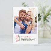 Eenvoudig elegante foto-bruiloft Sla de datumkaart Save The Date (Staand voorkant)