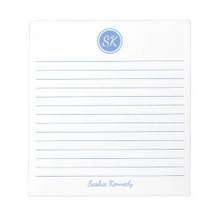 Eenvoudig elegante Light Blue Lined Monogram Name Notitieblok