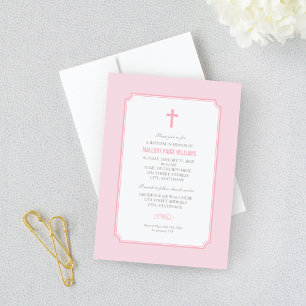 Eenvoudig Elegante Roze Baby Meisje Doop Kaart