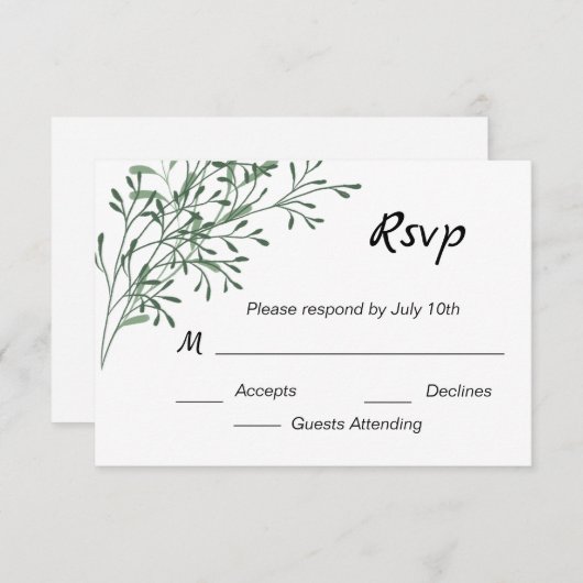 Eenvoudig Elegeant Groen RSVP Kaartje (Voorkant / Achterkant)