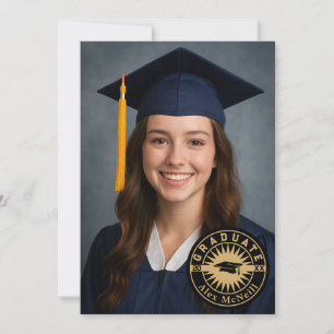 Eenvoudig Ellegant Rond Embleem & Foto Afstuderen Kaart