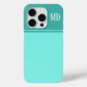 Eenvoudig en  Blauwgroen blauw gestreept monogram iPhone 15 Pro Case
