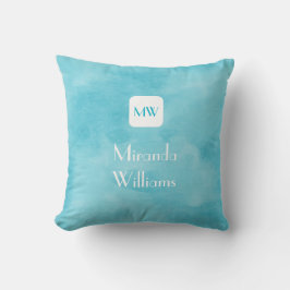 Eenvoudig en Chic Aqua Turquoise Monogram met naam Kussen