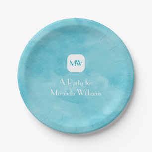 Eenvoudig en Chic Aqua Turquoise Monogram met naam Papieren Bordje