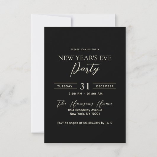 Eenvoudig en elegant Black New Year's Eve Party Kaart (Voorkant)