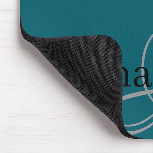 Eenvoudig en Elegant blauw Monogram en Naam Muismat (Hoek)