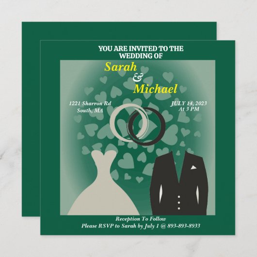 Eenvoudig en elegant bruid en bruidegom hart (Voorkant / Achterkant)