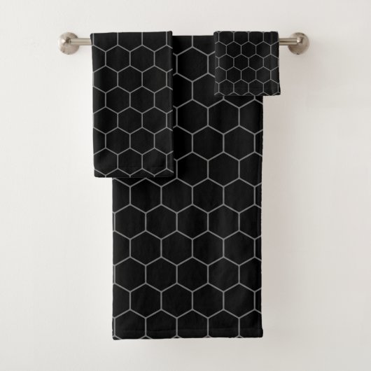 Eenvoudig en elegant Honeycomb-patroon zwart en gr Bad Handdoek (Insitu)