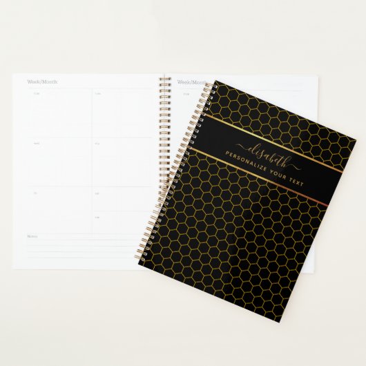 Eenvoudig en elegant honingraatpatroon zwart geel planner (Display)