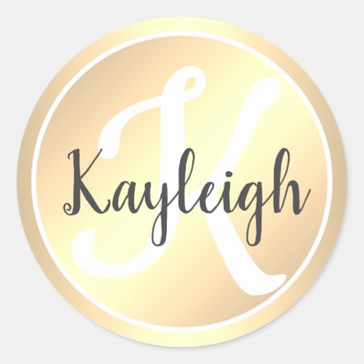 Eenvoudig en Elegant Licht Gouden Monogram Naam Ronde Sticker (Voorkant)
