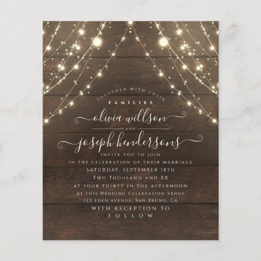 Eenvoudig en Elegant Rustic Wood Lights trouwbroch Flyer (Voorkant)