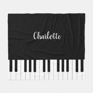 Eenvoudig en elegant zwart-wit piano-toetsenbord fleece deken