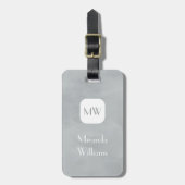 Eenvoudig en grafisch grijs monogram met naam bagagelabel (Voorkant verticaal)