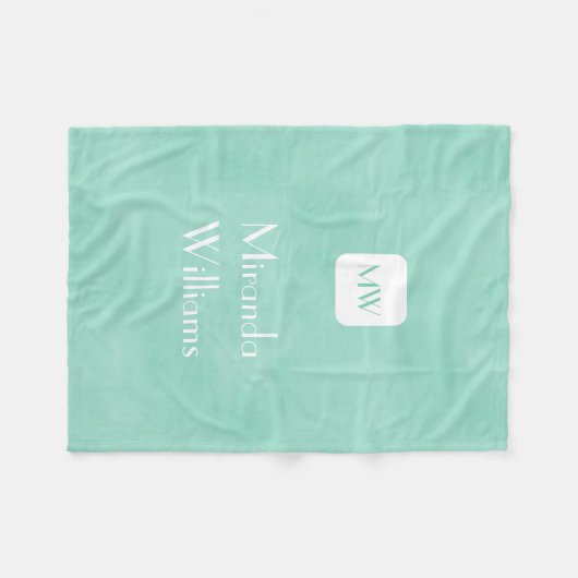 Eenvoudig en grafisch Mint Groen Monogram met Naam Fleece Deken (Voorkant (Horizontaal))