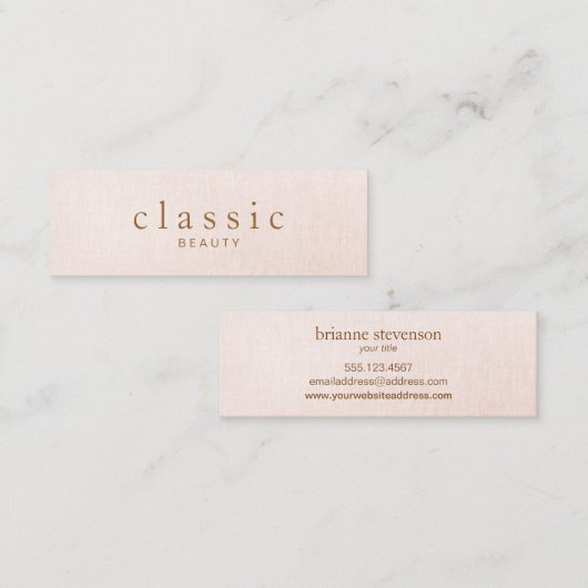 Eenvoudig en klassiek fraai, roze linen mini visitekaartje (Voorkant / Achterkant)