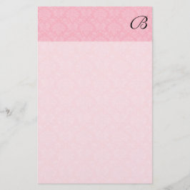 Eenvoudig en klassiek roze damast met zwart monogr briefpapier