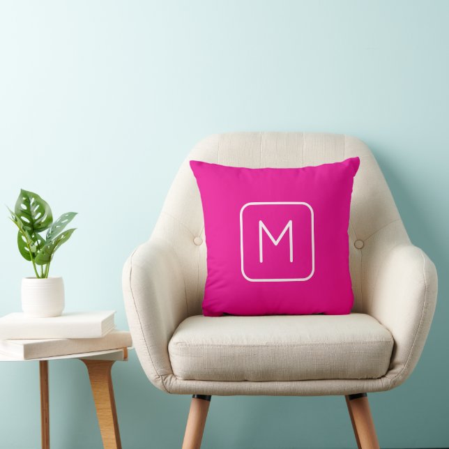 Eenvoudig en modern monogram Initiaal | Roze en wi Kussen (Stoel)
