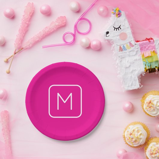 Eenvoudig en modern monogram Initiaal | Roze en wi Papieren Bordje (Feest)