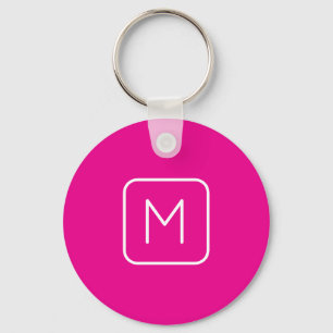 Eenvoudig en modern monogram Initiaal   Roze en wi Sleutelhanger