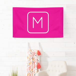 Eenvoudig en modern monogram Initiaal   Roze en wi Spandoek