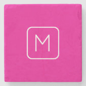 Eenvoudig en modern monogram Initiaal | Roze en wi Stenen Onderzetter (Voorkant)
