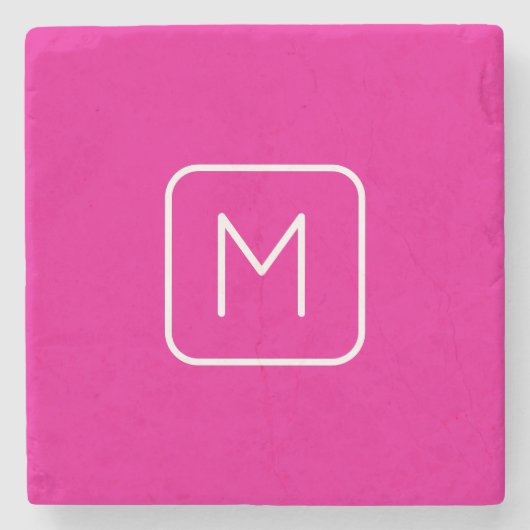 Eenvoudig en modern monogram Initiaal | Roze en wi Stenen Onderzetter (Voorkant)