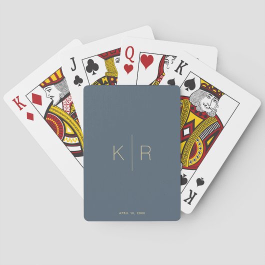 Eenvoudig en modern Monogram Midnight Blue Pokerkaarten (Achterkant)