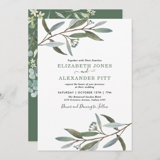 Eenvoudig en schoon Eucalyptus Greenery Wedding Kaart (Voorkant / Achterkant)