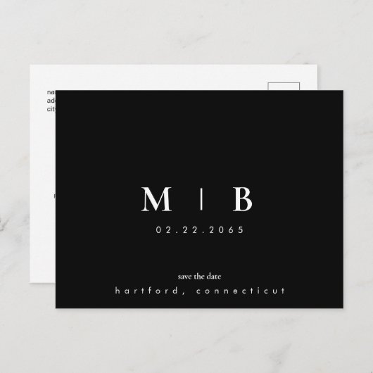 Eenvoudig en stijlvol B/W-Monogram bespaart de dat Aankondigingskaart (Voorkant / Achterkant)