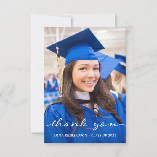 Eenvoudig en stijlvol | Modern Two Photo Afstudere Bedankkaart (Voorkant)