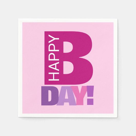 Eenvoudig en vun, roze, Happy Bday Paper Napkins Servetten (Voorkant)