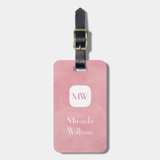 Eenvoudig en zwart-wit roze monogram met naam bagagelabel (Voorkant verticaal)