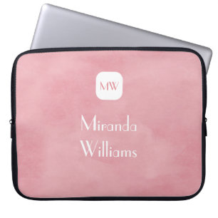 Eenvoudig en zwart-wit roze monogram met naam laptop sleeve