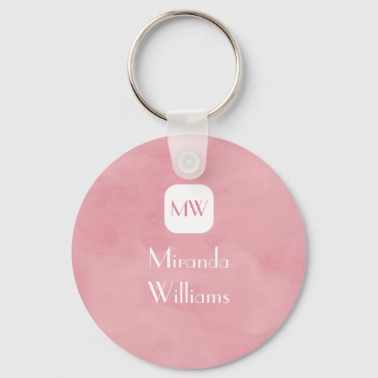 Eenvoudig en zwart-wit roze monogram met naam sleutelhanger (Voorkant)